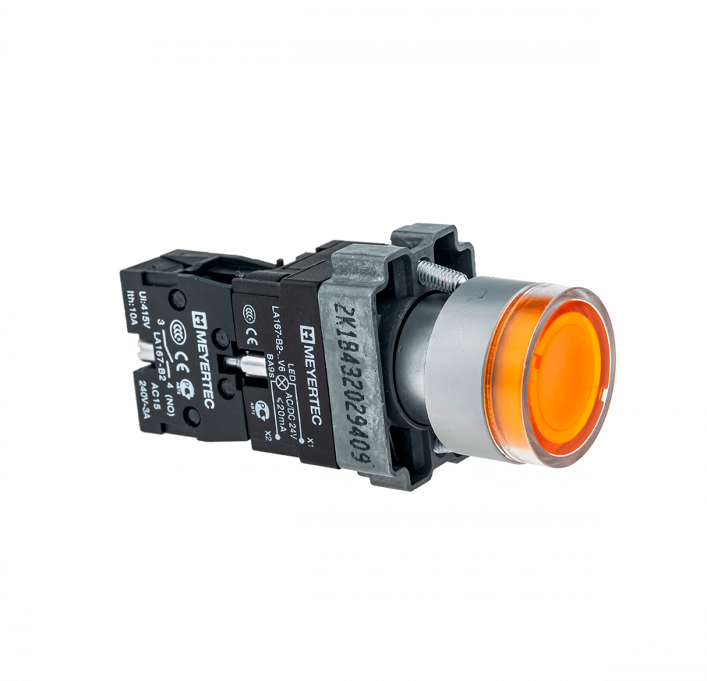 Кнопка с подсветкой желтая 220V 1NO