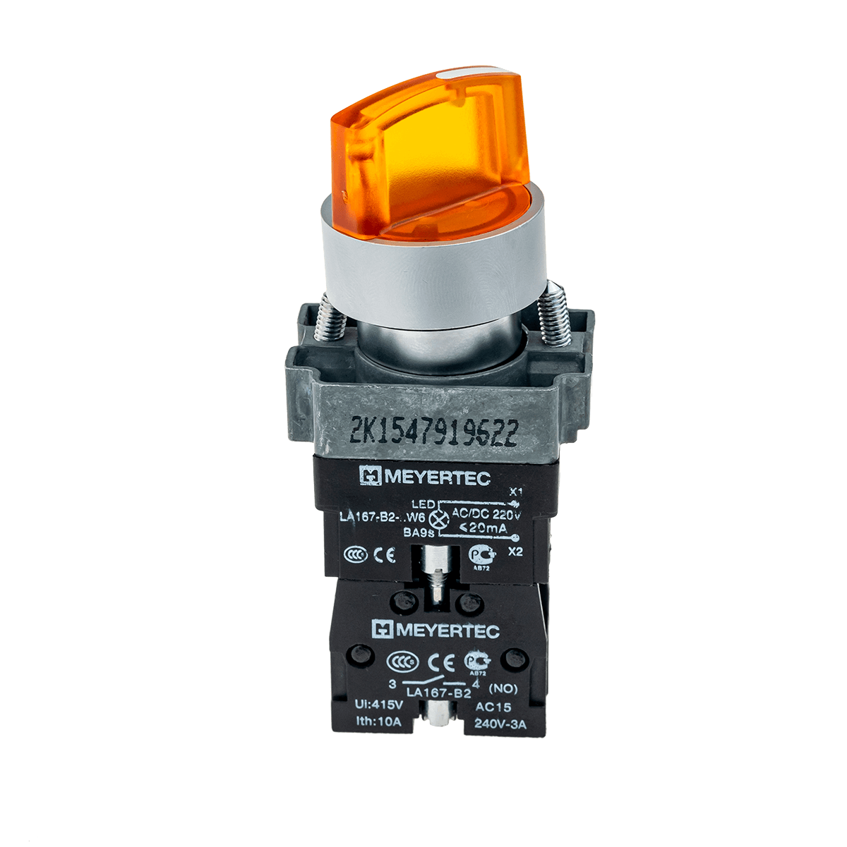 Переключатель с подсветкой, с фиксацией, 220V AC/DC, желтый, 2 положения, 1NO