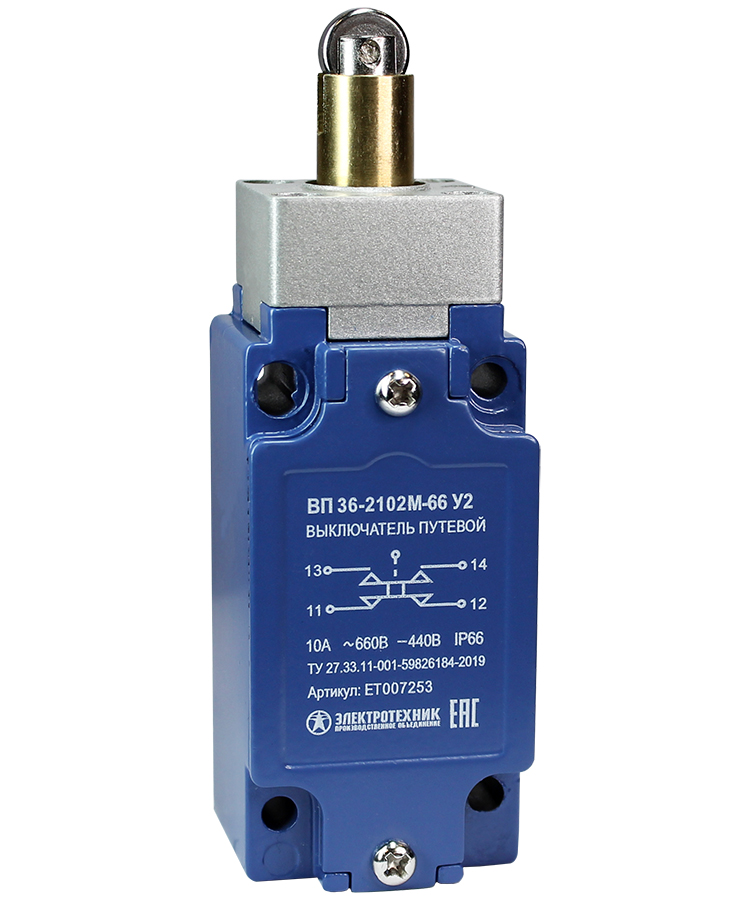 ВП 36-2102М-66 У2 (XCKJ167H29),толкатель с роликом,1з+1р,безинерц.,30х60 мм,б/сальника,3А,IP66  (ЭТ)