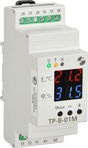 Реле температуры и влажности ТР-В-01МВ2 без датчика -40…+80°C, 0…99%, 220В 50Гц, индикация значения температуры и влажности, два канала управления для режима ТЕРМОСТАТ, максимальный коммутируемый ток 8А, 1п, УХЛ4