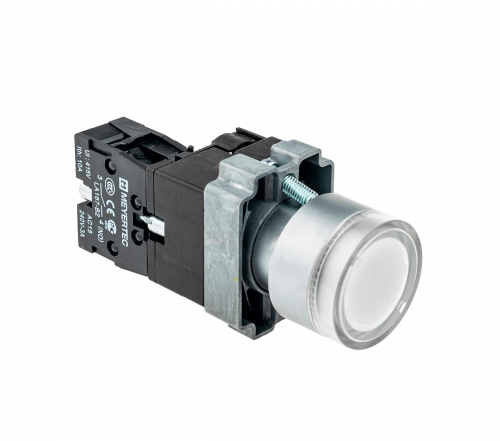 Кнопка с подсветкой белая 220V 1NO