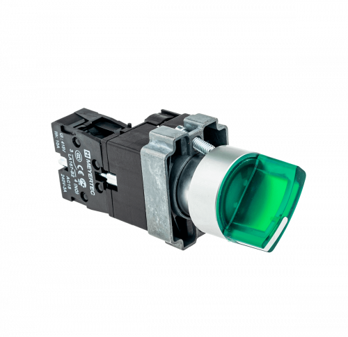 Переключатель с подсветкой, с фиксацией, 220V AC/DC, зеленый, 3 положения, 1NO