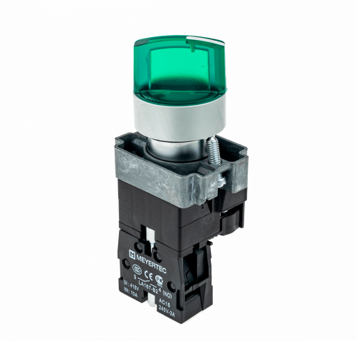 Переключатель с подсветкой, с фиксацией, 220V AC/DC, зеленый, 3 положения, 1NO