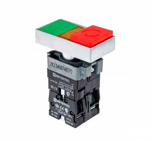 Кнопка двойная с подсветкой 220V, выступающий толкатель